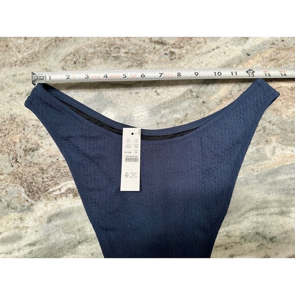 J Crew Bikini Bottom Womens M Navy Blue Textured Curved Waist Cheeky High Legs - Picture 4 of 5